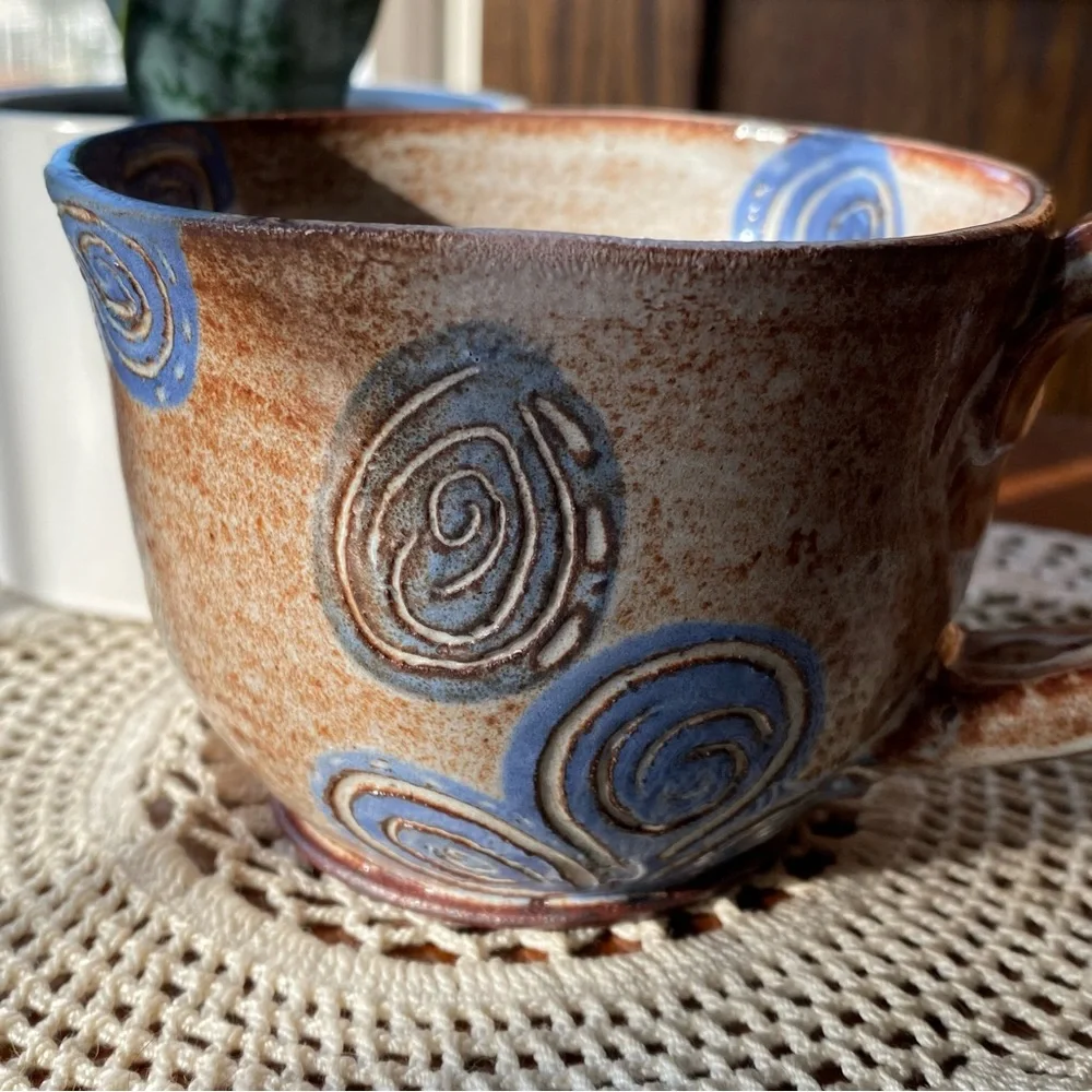 Stuido Pottery Handcrafted Brown and Blue Ceramic Teacup